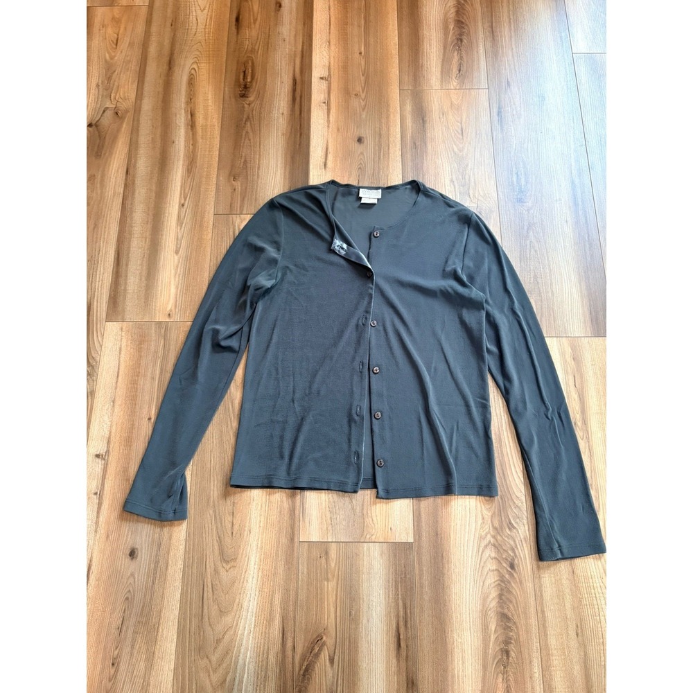 Willi Smith Collection Cardigan Button Up Shirt Nylon Stretch Women's Large Gray